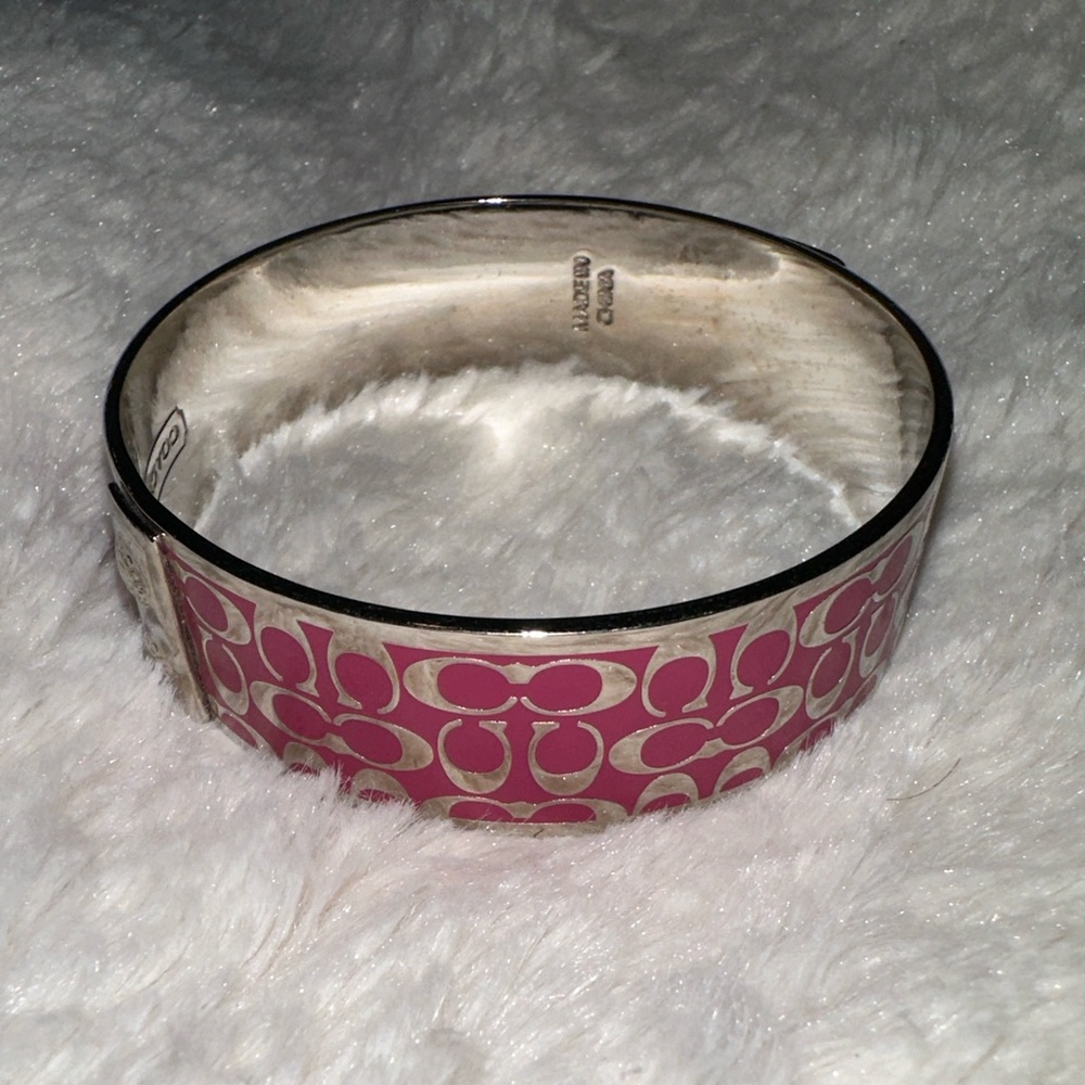Coach 3/4” Signature Bangle Bracelet (Pink/Silver)